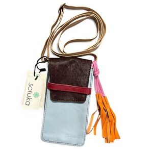 Soruka NWT Multicolor Recycled Leather Crossbody Phone Bag Handcrafted Eco Style